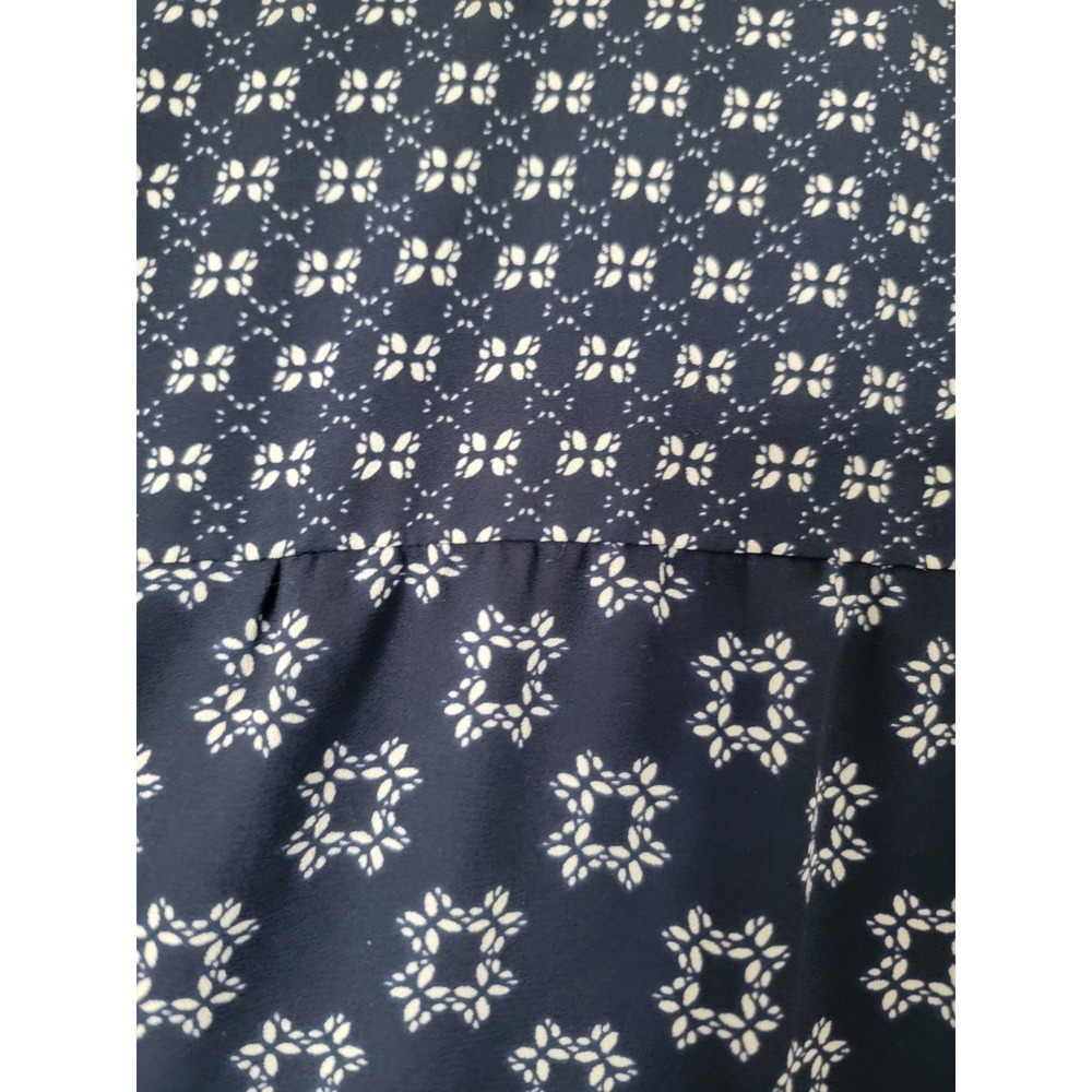 NYDJ Navy Blue‎ White Geometric Floral Print V-Neck Peasant Blouse Top Womens XL - Picture 4 of 6